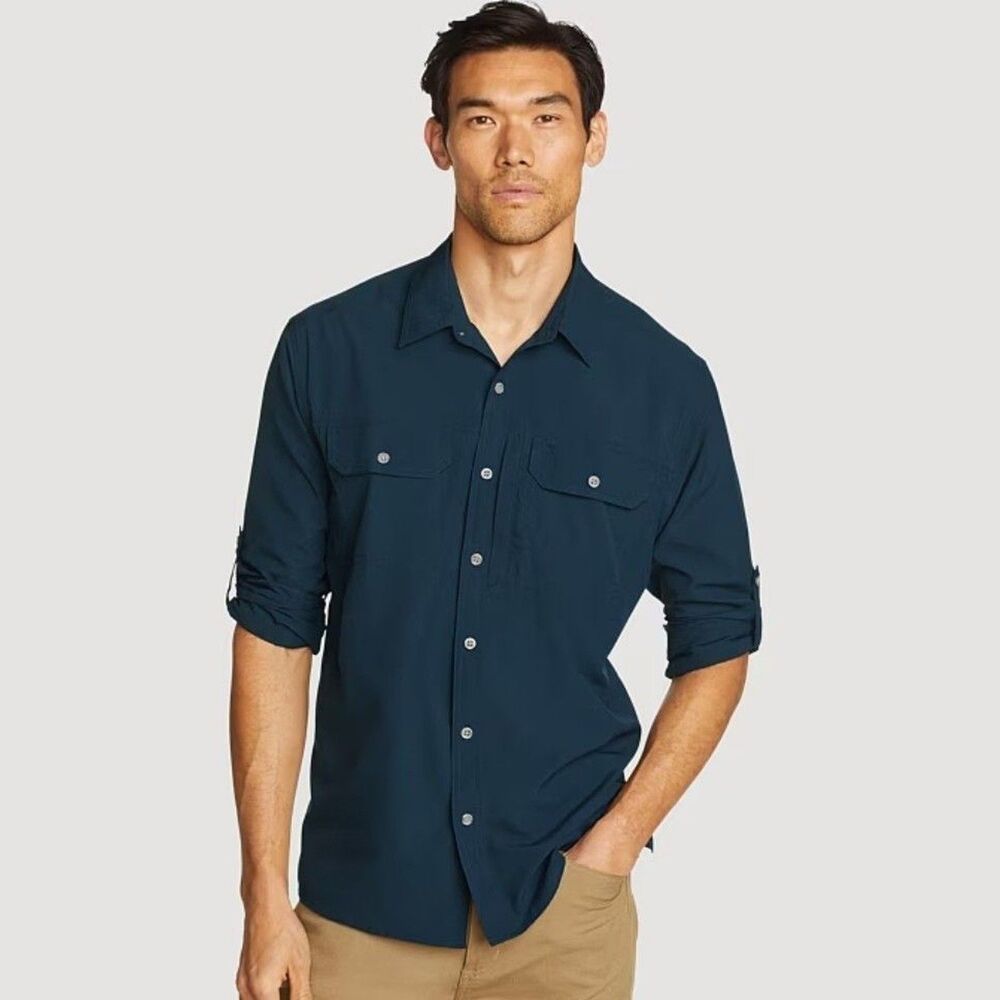 Eddie Bauer Travex Exploration Men's XXL Shirt Roll-Up Sleeves Blue NEW!